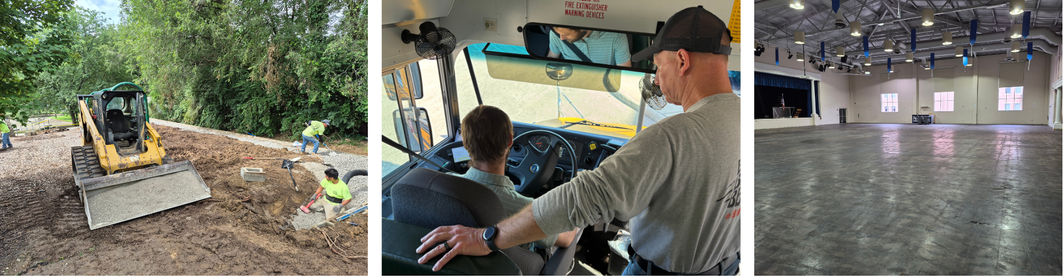 photos of construction, bus drivers and building repairs